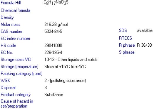 اطلاعات عمومی ۱-اکتان سولفونیک اسید سدیم سالت
